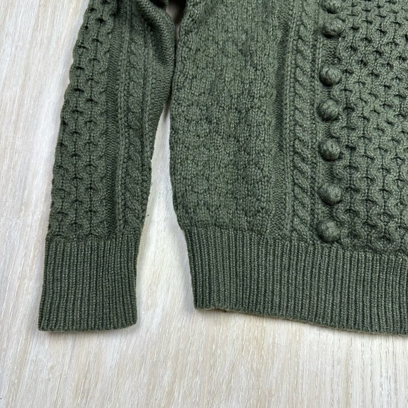 J Crew Olive Green Cozy Fitted Popcorn Wool Cable Knit Pullover Sweater XS - Picture 5 of 15